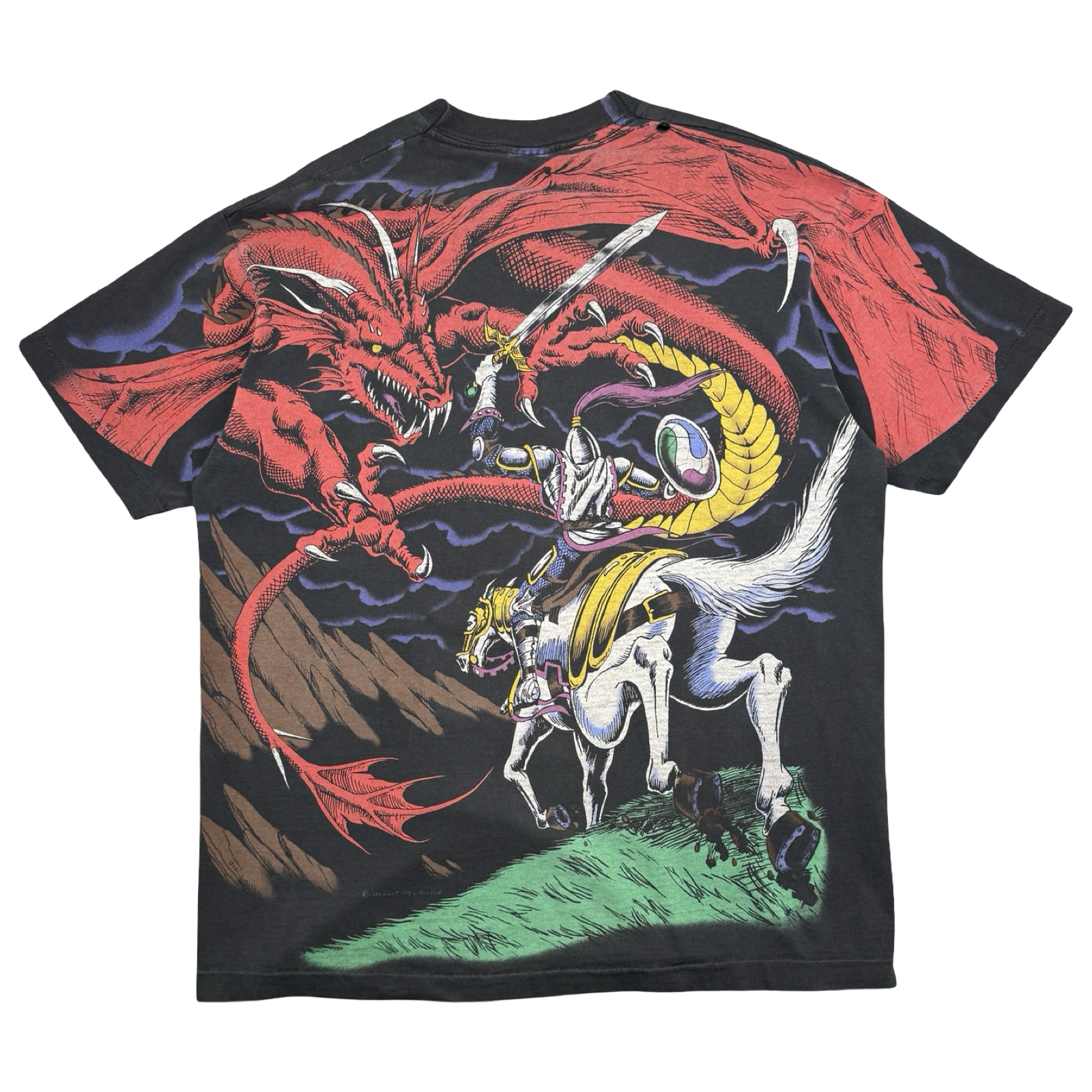 Vintage Liquid Blue Dragon AOP Faded Tee Black