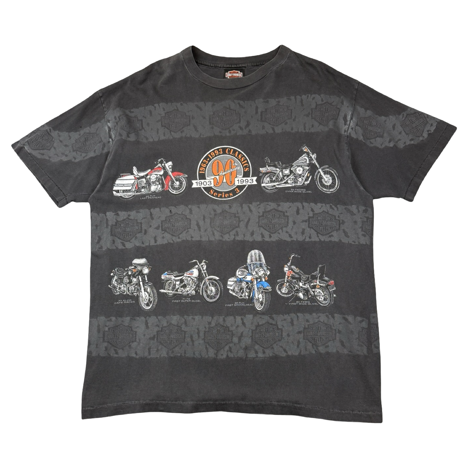 Vintage Harley Davidson 90th Anniversary Bikes Tee Black