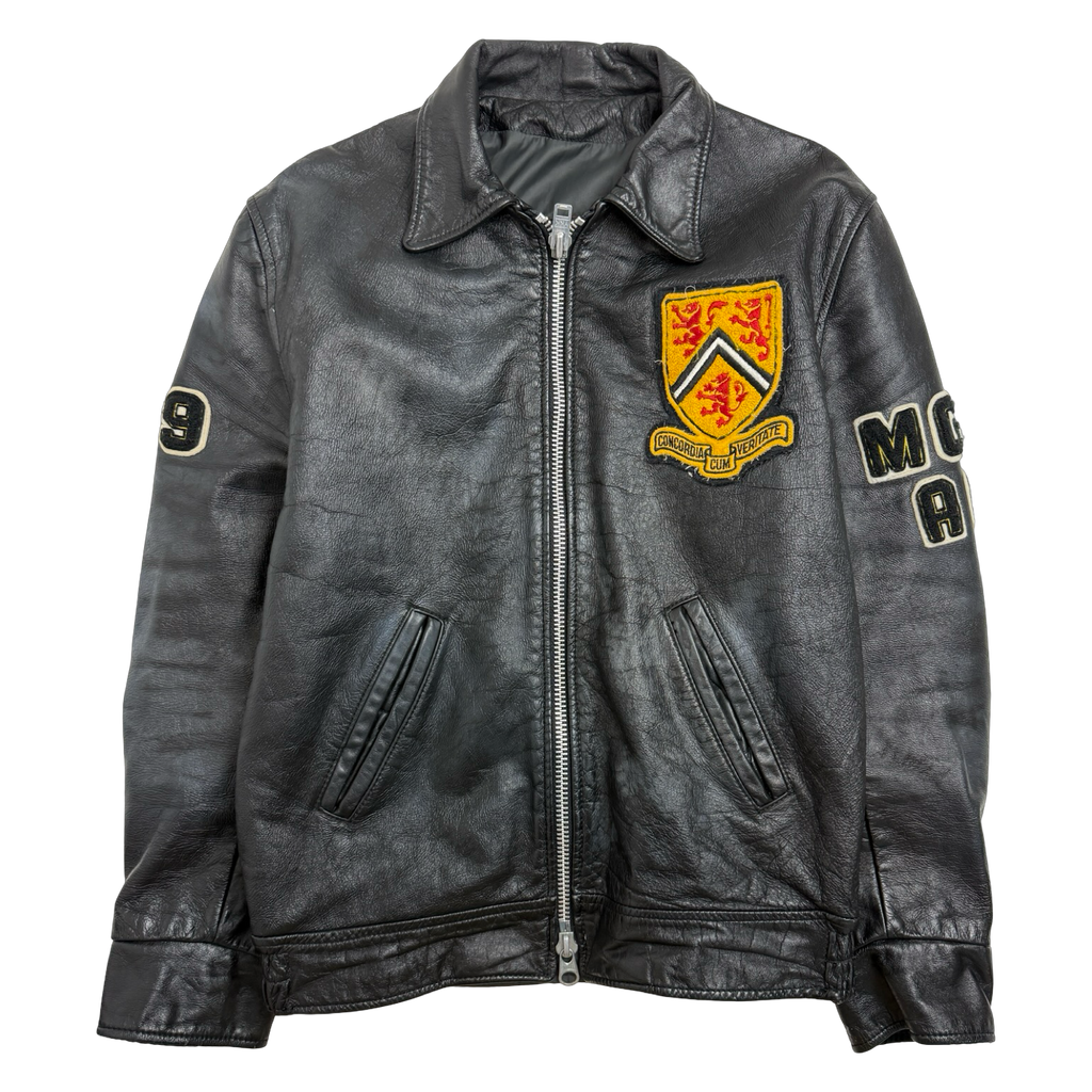 Vintage 80’s University Of Waterloo Leather Jacket Black