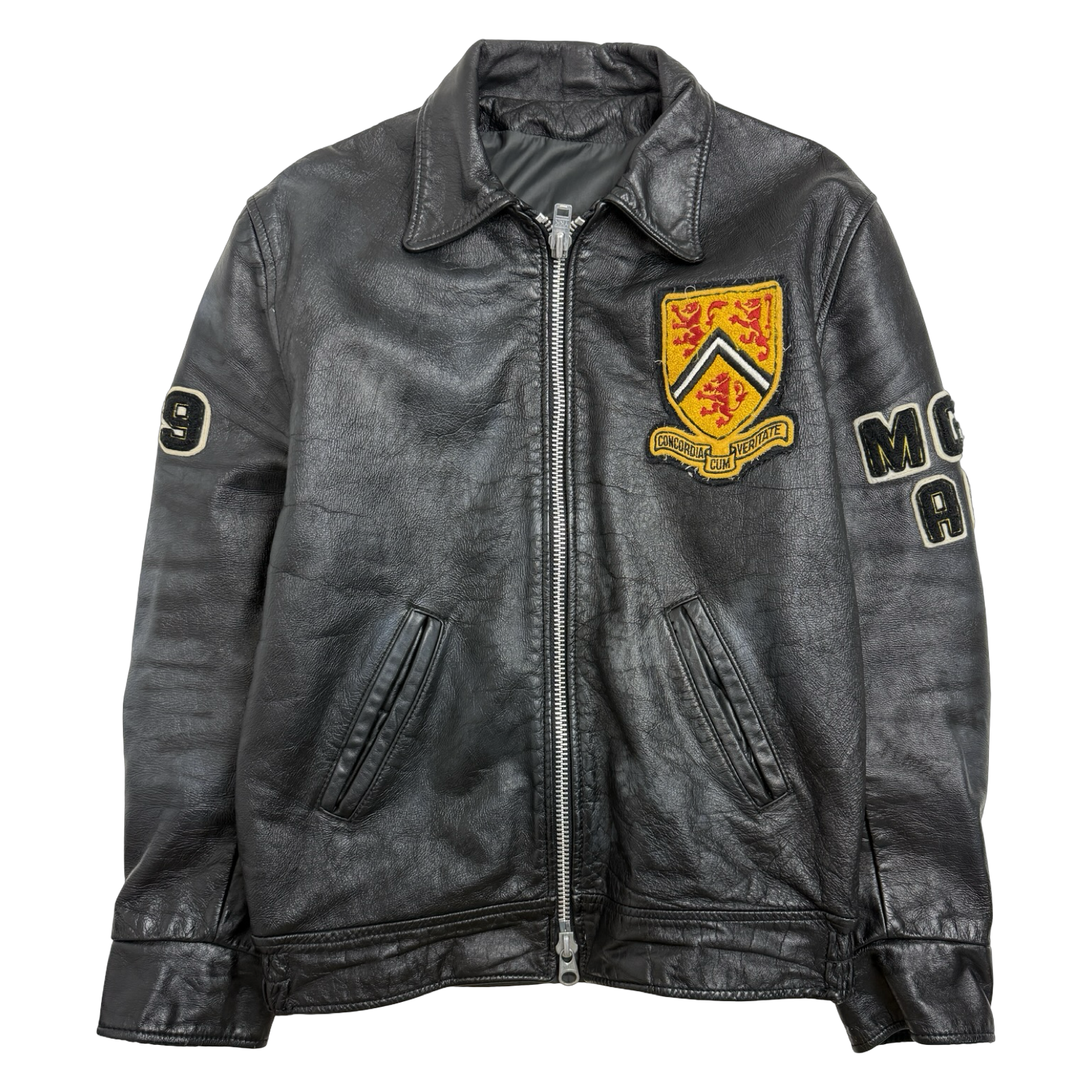Vintage 80’s University Of Waterloo Leather Jacket Black