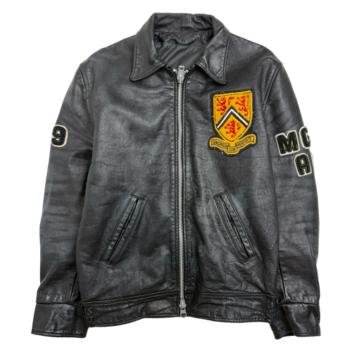 Vintage 80’s University Of Waterloo Leather Jacket Black | Vintage Clothing Store Canada