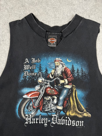 Vintage Harley Davidson Santa Sleeveless Tee Black