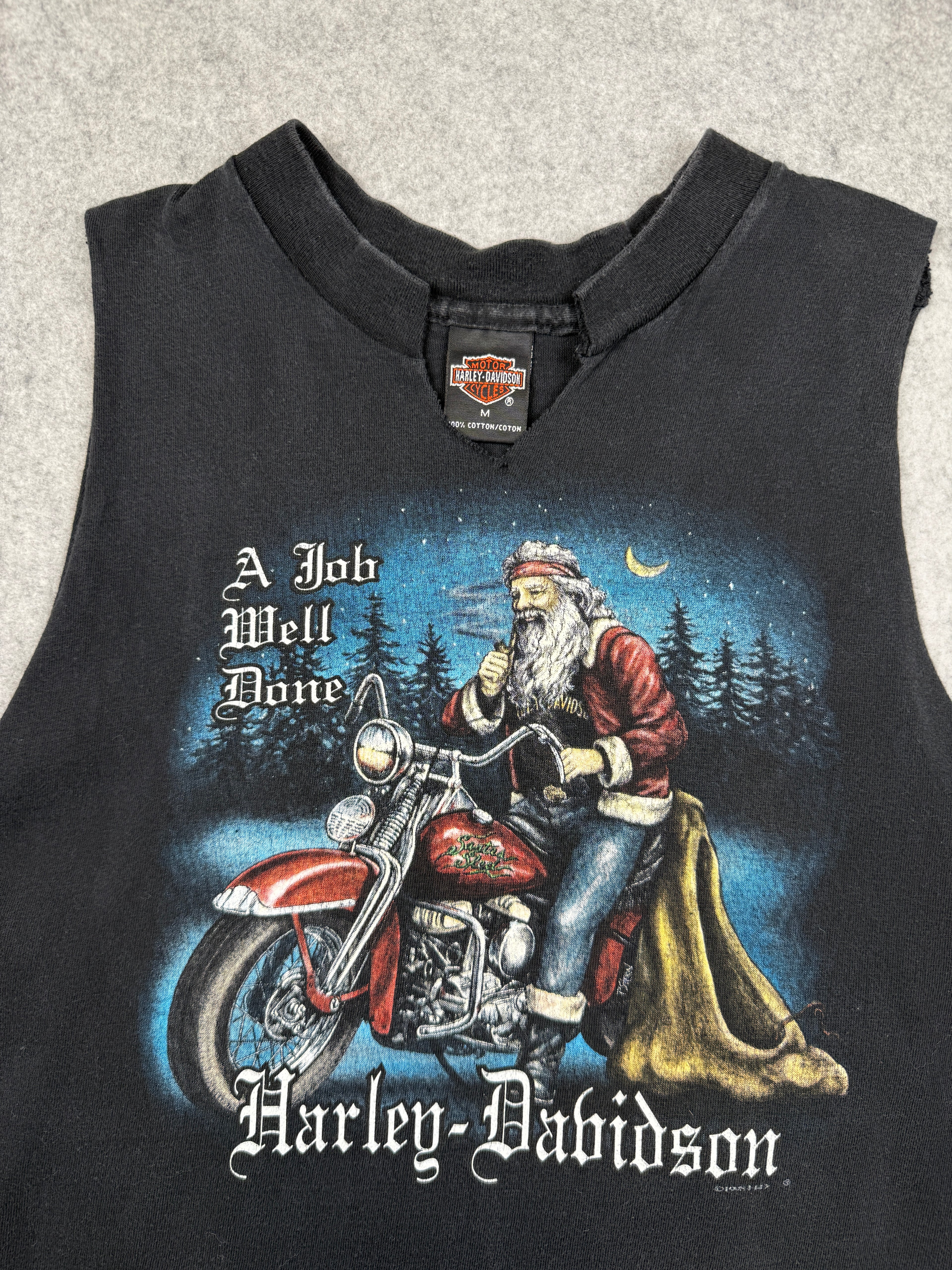 Vintage Harley Davidson Santa Sleeveless Tee Black