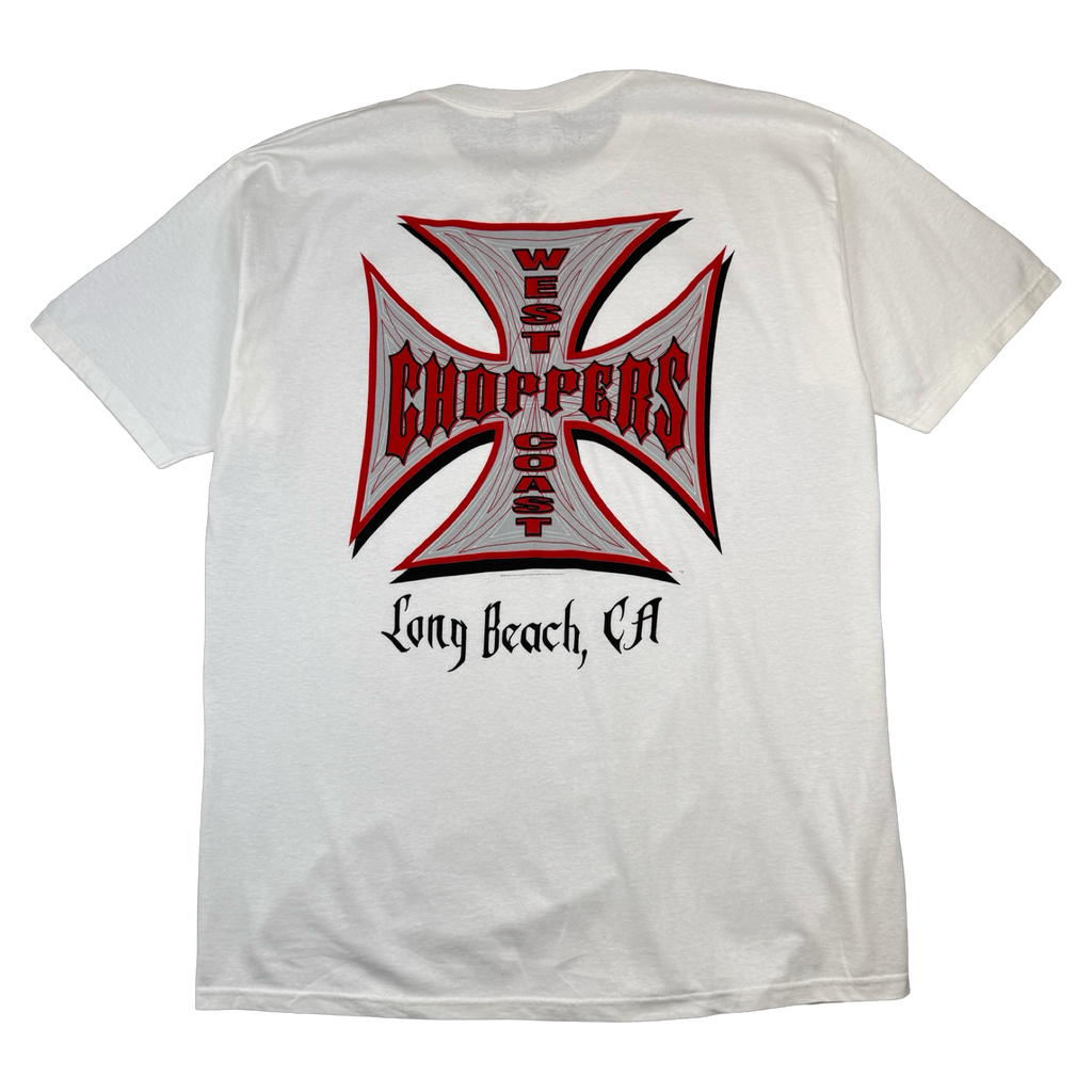 Vintage West Coast Choppers Pinstripe Cross Logo Tee White/Red