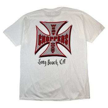 Vintage West Coast Choppers Pinstripe Cross Logo Tee White/Red