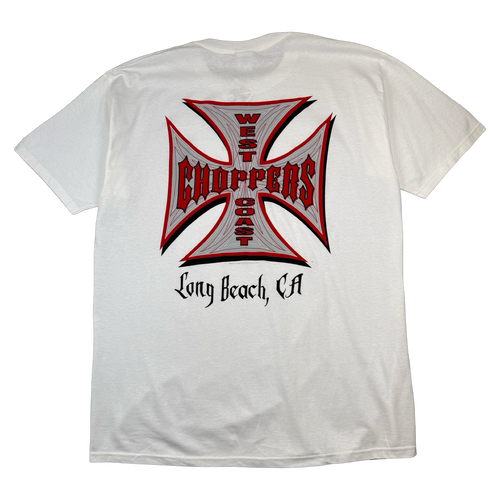 Vintage West Coast Choppers Pinstripe Cross Logo Tee White/Red | Vintage Clothing Store Canada