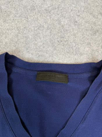 Prada V-neck Chest Pocket T-shirt Navy Blue (USED)