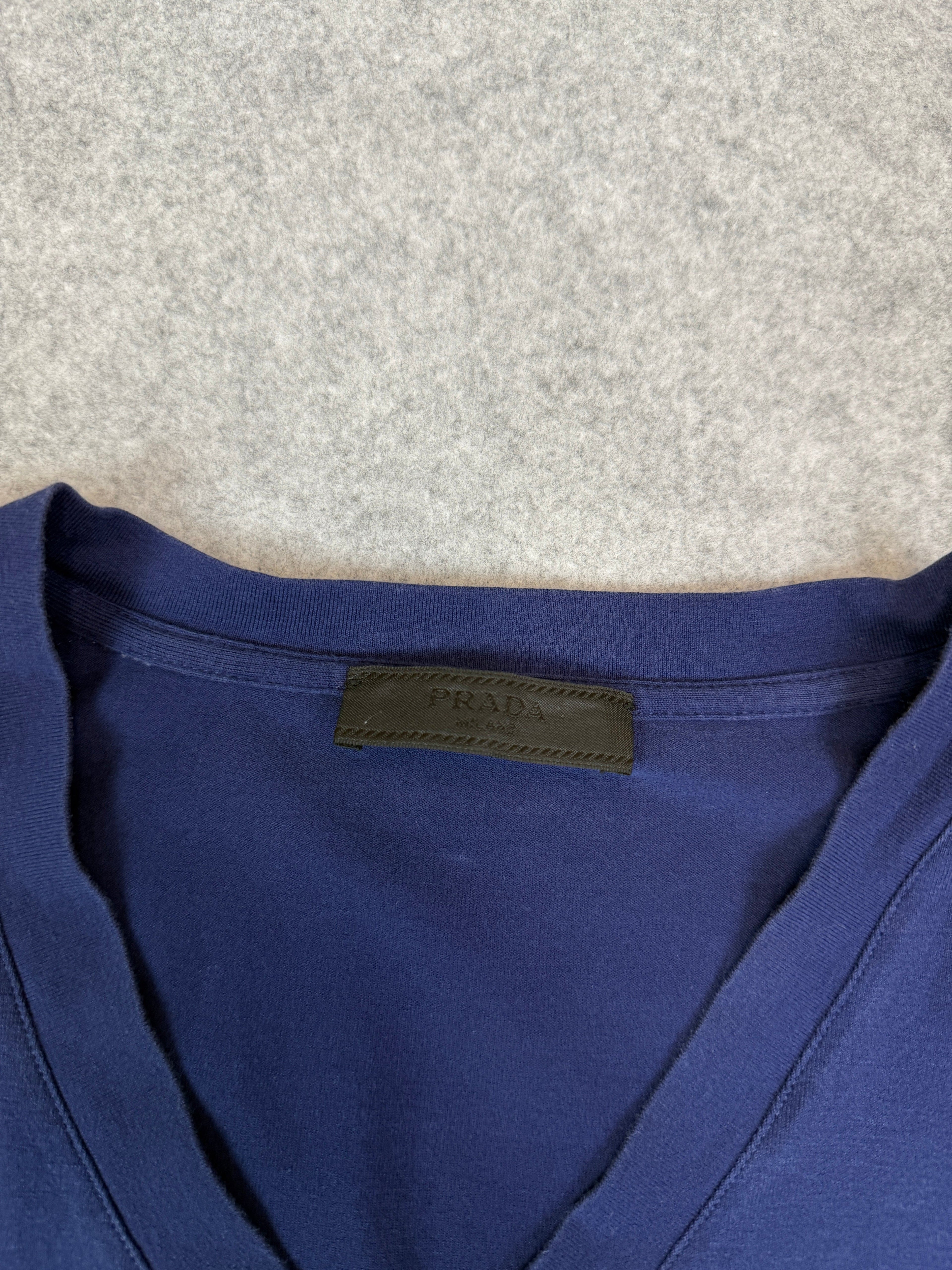 Prada V-neck Chest Pocket T-shirt Navy Blue (USED)