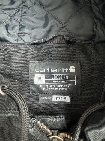 (M) Carhartt Quilt Lined Hooded Zip Work Jacket Black