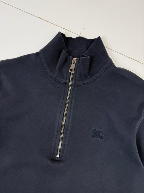 Vintage Burberry Quarter Zip Up Sweatshirt Navy | Vintage Clothing Store Canada