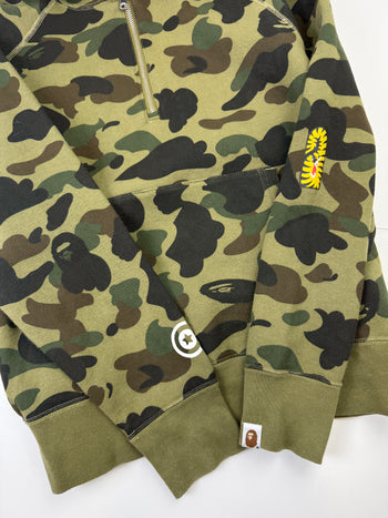 BAPE 1st Camo Ponr Shark Half Zip Up Hoodie Green (USED)