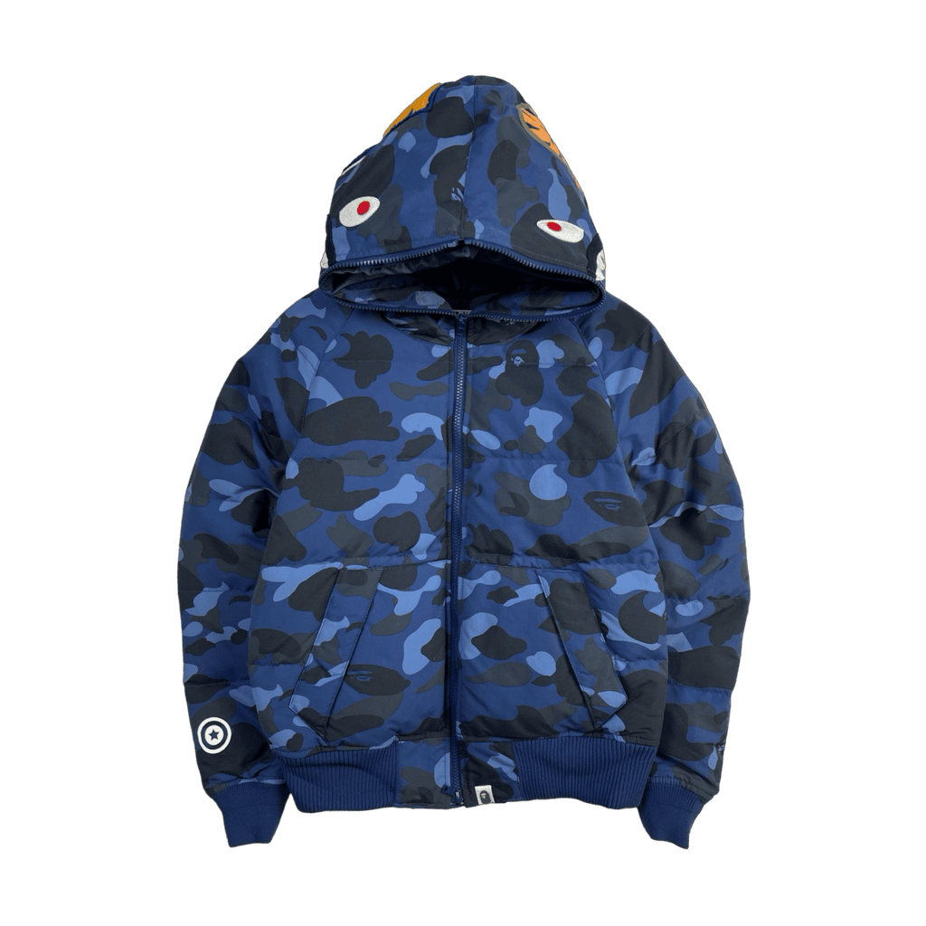 BAPE Color Camo Shark Hoodie Down Jacket Navy (USED)