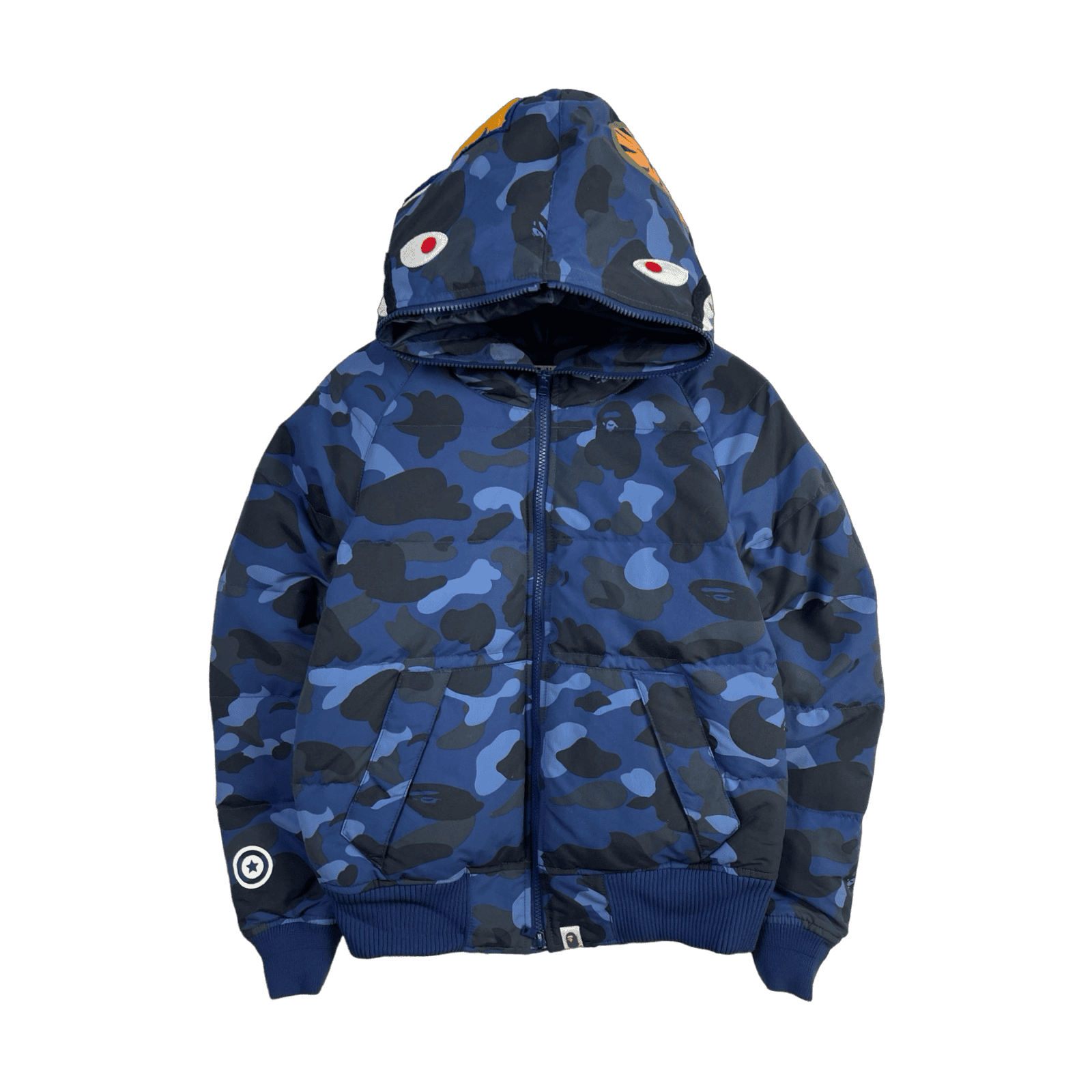 BAPE Color Camo Shark Hoodie Down Jacket Navy (USED)