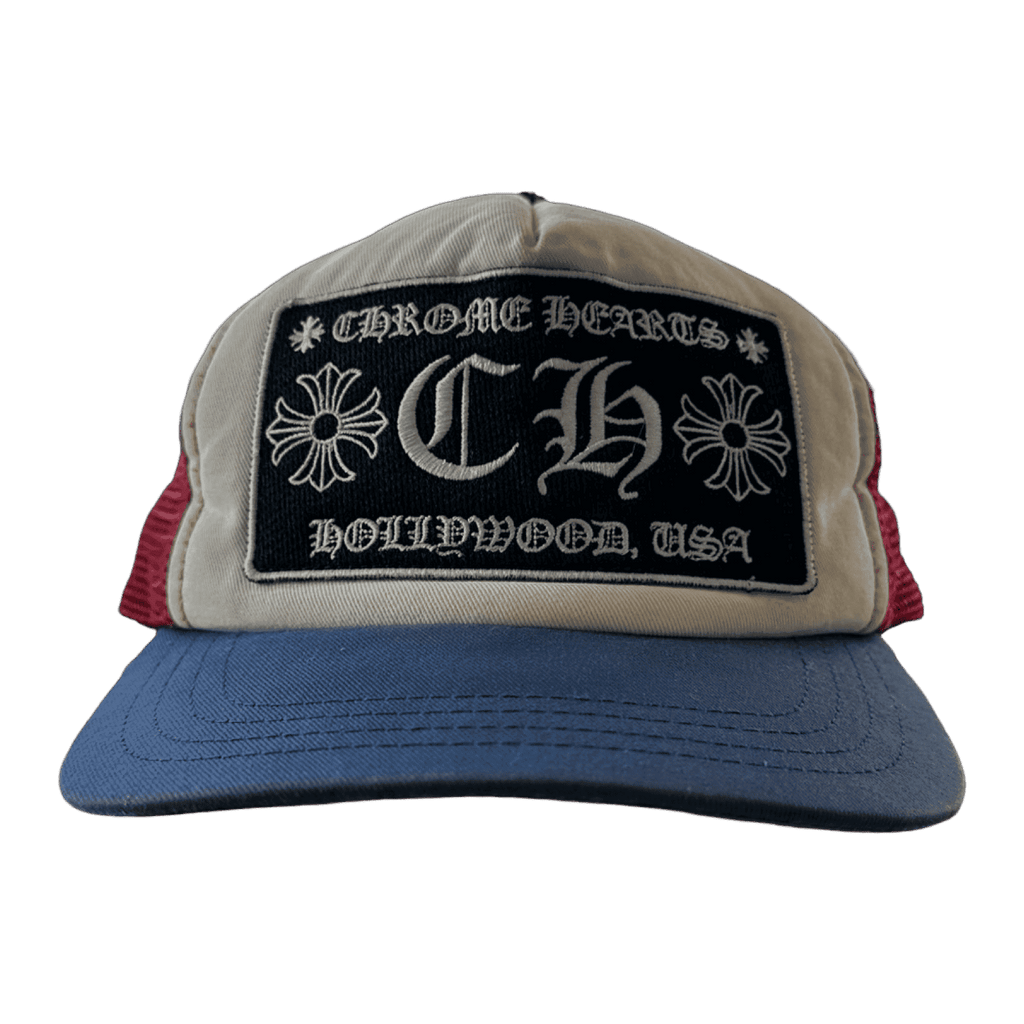 Chrome Hearts CH Hollywood Trucker Hat White/Blue/Red