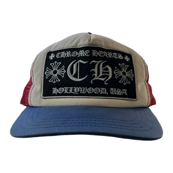 Chrome Hearts CH Hollywood Trucker Hat White/Blue/Red
