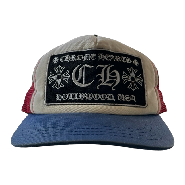 Chrome Hearts CH Hollywood Trucker Hat White/Blue/Red