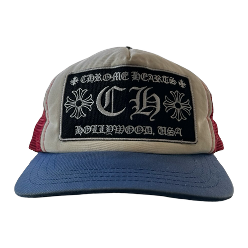 Chrome Hearts CH Hollywood Trucker Hat White/Blue/Red | Vintage Clothing Store Canada