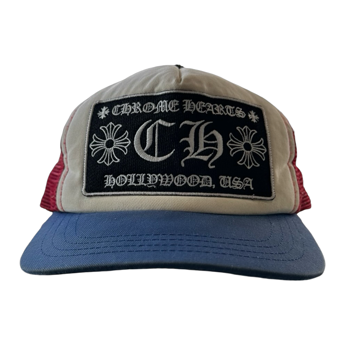 Chrome Hearts CH Hollywood Trucker Hat White/Blue/Red | Vitnage Clothing Store Canada