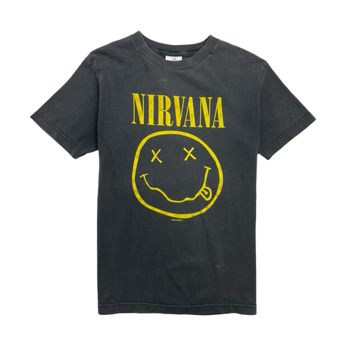 (XS) Vintage '92 Nirvana Smiley Face Tee Black | Vintage Clothing Store Canada