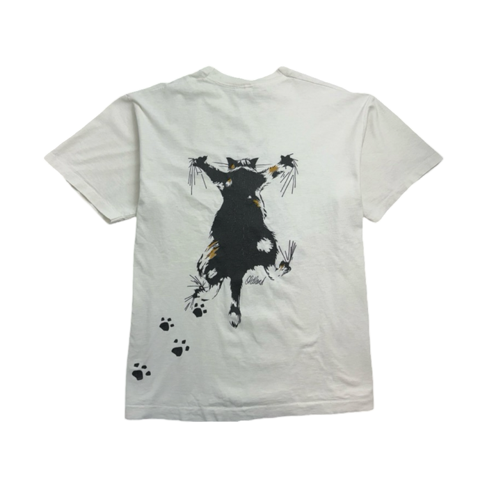 (L) Vintage 90s Old Land Cat Tee White | Vitnage Clothing Store Canada