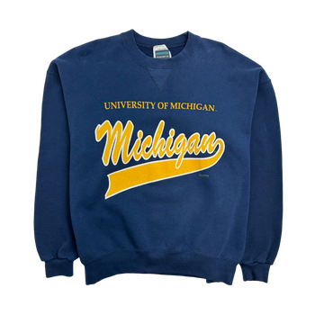 (L) Vintage 90s University Of Michigan Sweatshirt Navy