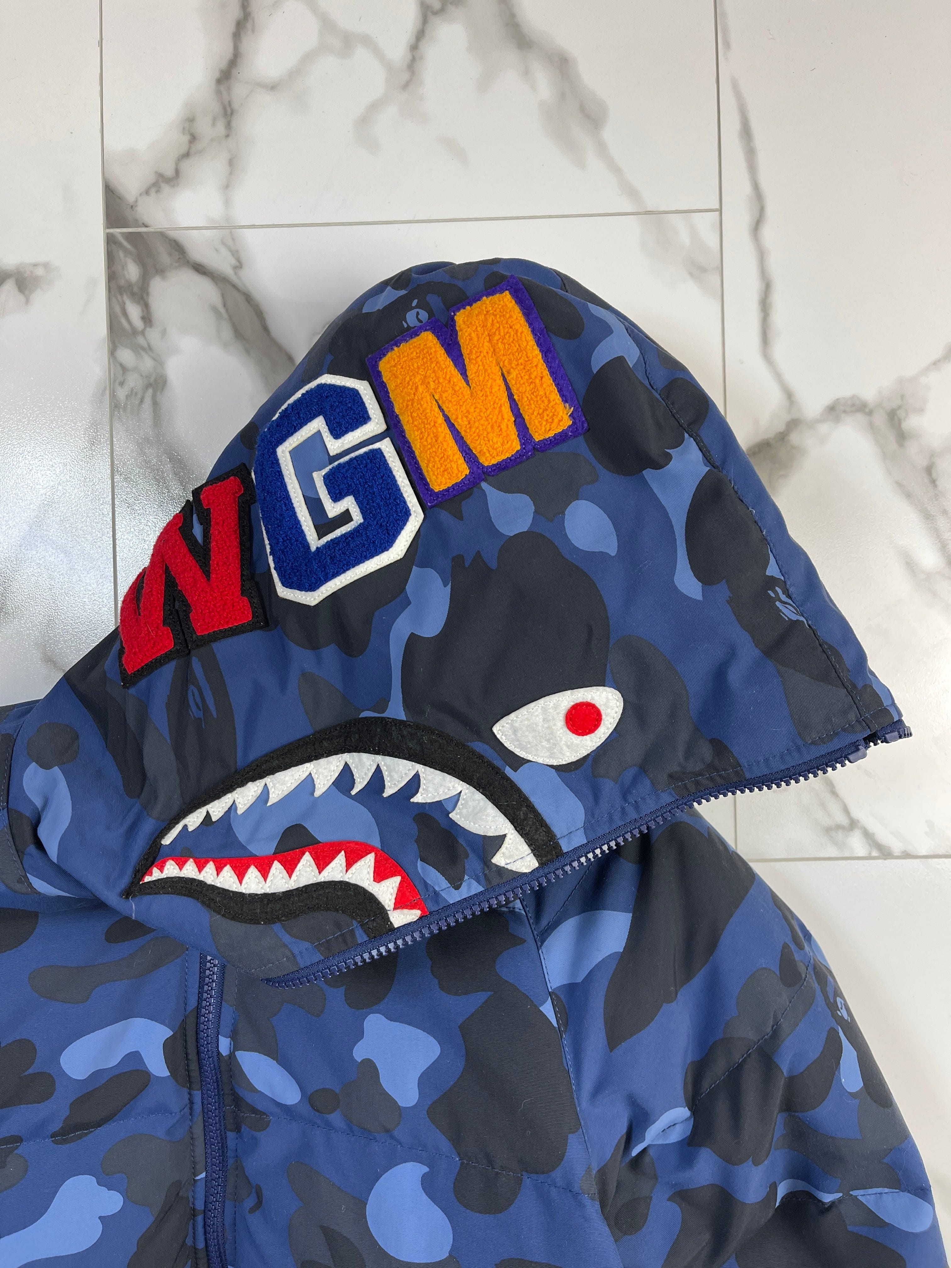 BAPE Color Camo Shark Hoodie Down Jacket Navy (USED)