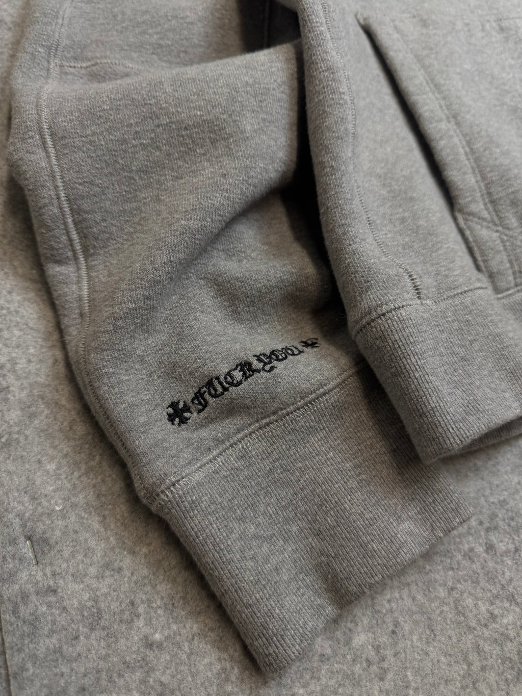 Chrome Hearts Embroidered Vertical Logo Hoodie Grey
