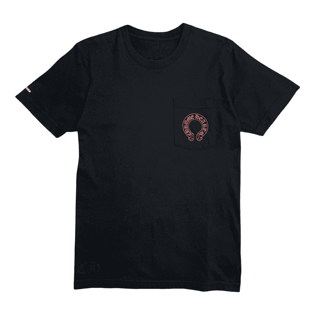 Chrome Hearts Red Horseshoe Cemetery Cross Pocket Tee Black