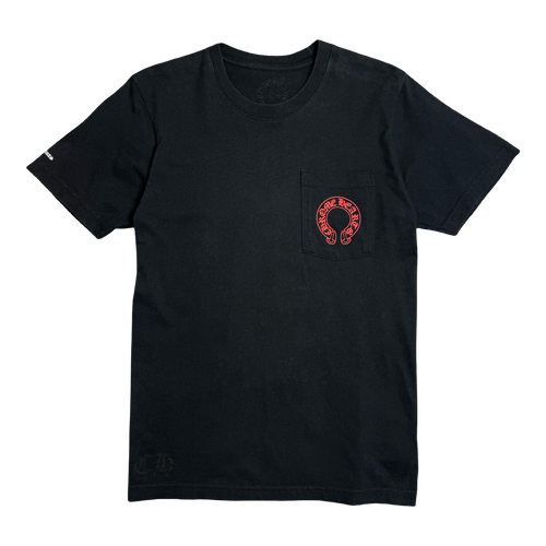 Chrome Hearts Red Horseshoe Cemetery Cross Pocket Tee Black | Vintage Clothing Store Canada