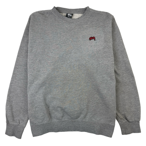 Stussy Embroidered Logo Sweatshirt Grey (USED) | Vintage Clothing Store Canada