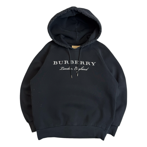 Burberry Embroidered London Hoodie Black (USED) | Vintage Clothing Store Canada