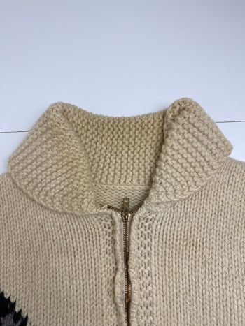 Vintage Cowichan Wolf Knitted Zip up Sweater