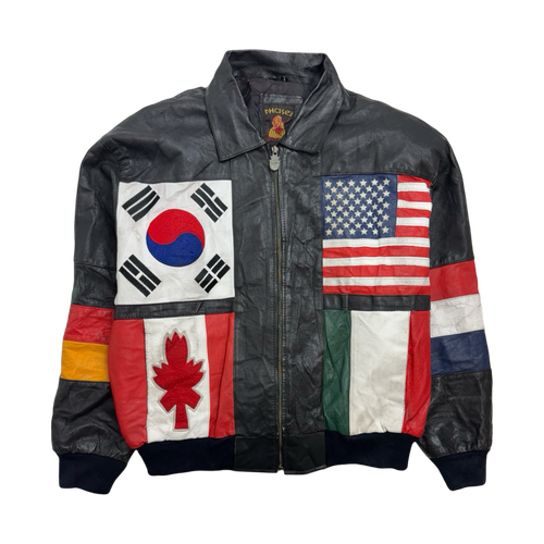 Vintage International Flags Leather Zip-Up Jacket | Vintage Clothing Store Canada