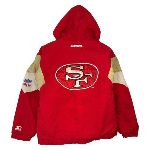 Vintage 90's San Francisco 49ers Hooded Starter Jacket Red | Vintage Clothing Store Canada