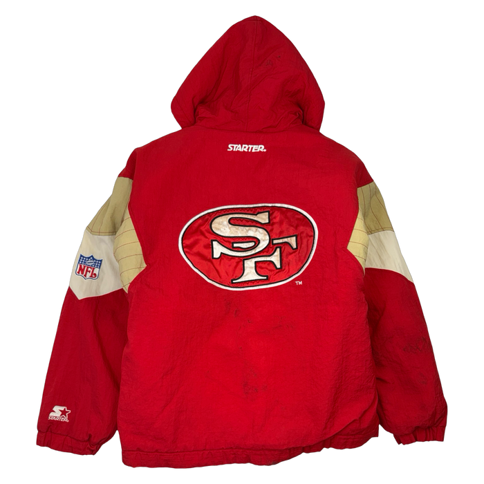 Vintage 90's San Francisco 49ers Hooded Starter Jacket Red | Vitnage Clothing Store Canada