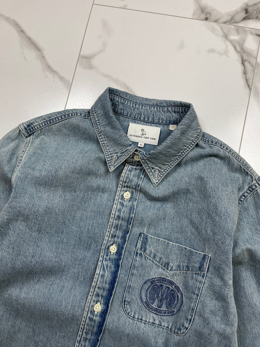 OVO Chest Logo Button-Up Denim | Vitnage Clothing Store Canada