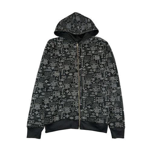 Stussy Paisley Thermal Zip-Up Hoodie Navy (USED) | Vintage Clothing Store Canada