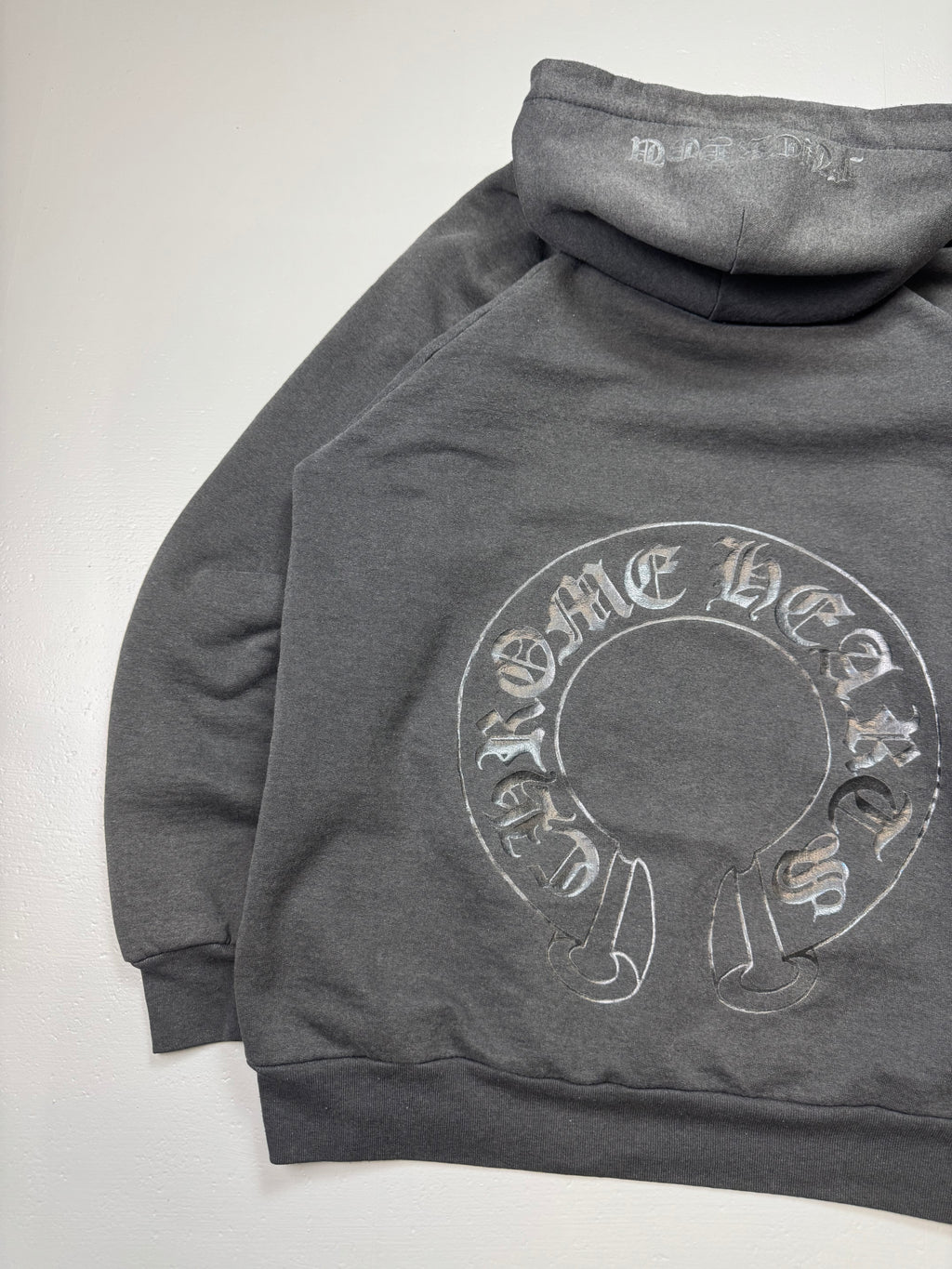 Vintage Faded Chrome Hearts Tonal Black Horseshoe Thermal Hoodie