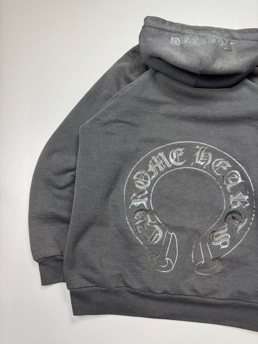 Vintage Faded Chrome Hearts Tonal Black Horseshoe Thermal Hoodie | Vitnage Clothing Store Canada