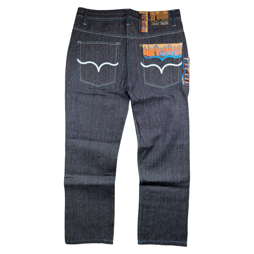 Vintage Y2K Red BBQ Remixed Denim Jeans Blue