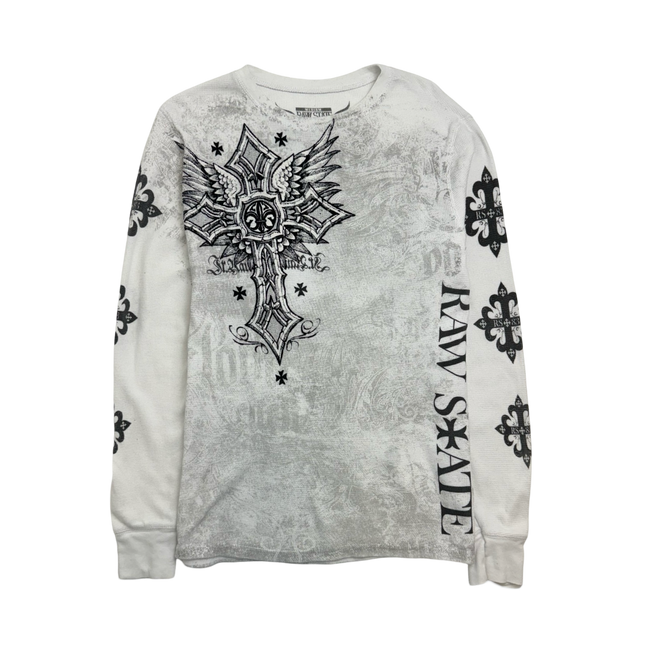 Vintage Y2k Raw State Thermal L/S Tee White