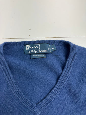 Vintage Polo V-neck Fleece Sweatshirt Blue