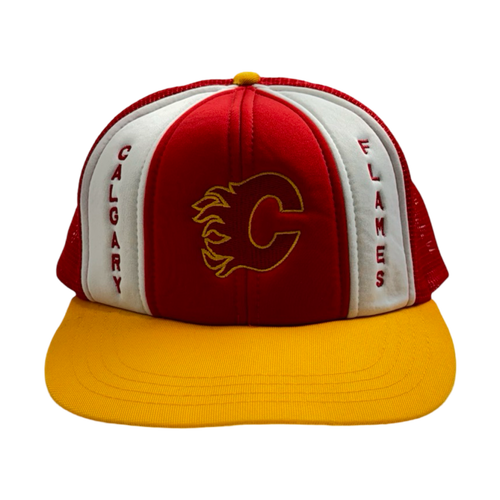 Vintage Calgary Flames Trucker Snapback Hat Red | Vintage Clothing Store Canada