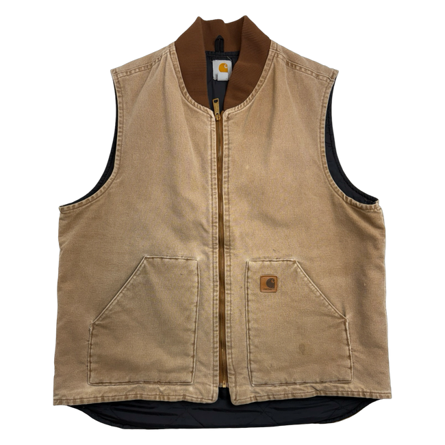 Vintage 2000s Carhartt Quilt Lined Work Vest Light Brown