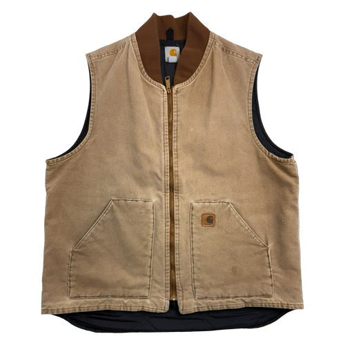 Vintage 2000s Carhartt Quilt Lined Work Vest Light Brown | Vintage Clothing Store Canada