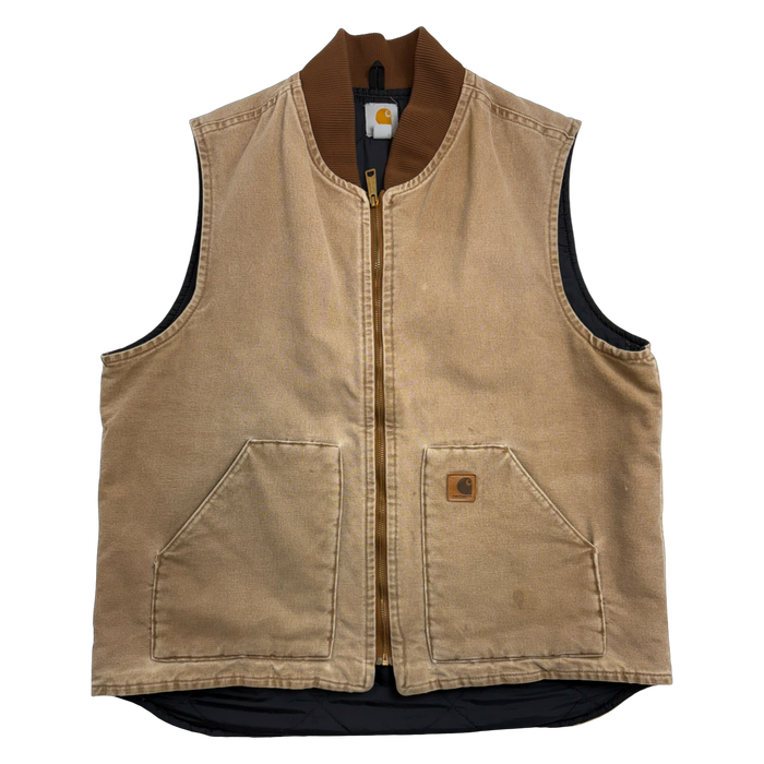 Vintage 2000s Carhartt Quilt Lined Work Vest Light Brown | Vitnage Clothing Store Canada
