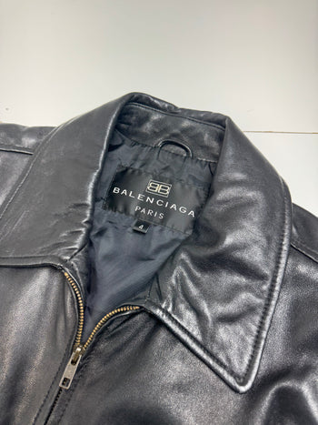 Vintage Balenciaga Paris Cinch Leather Harrington Jacket Black