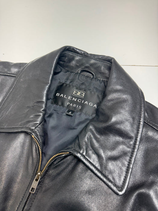 Vintage Balenciaga Paris Cinch Leather Harrington Jacket Black | Vitnage Clothing Store Canada