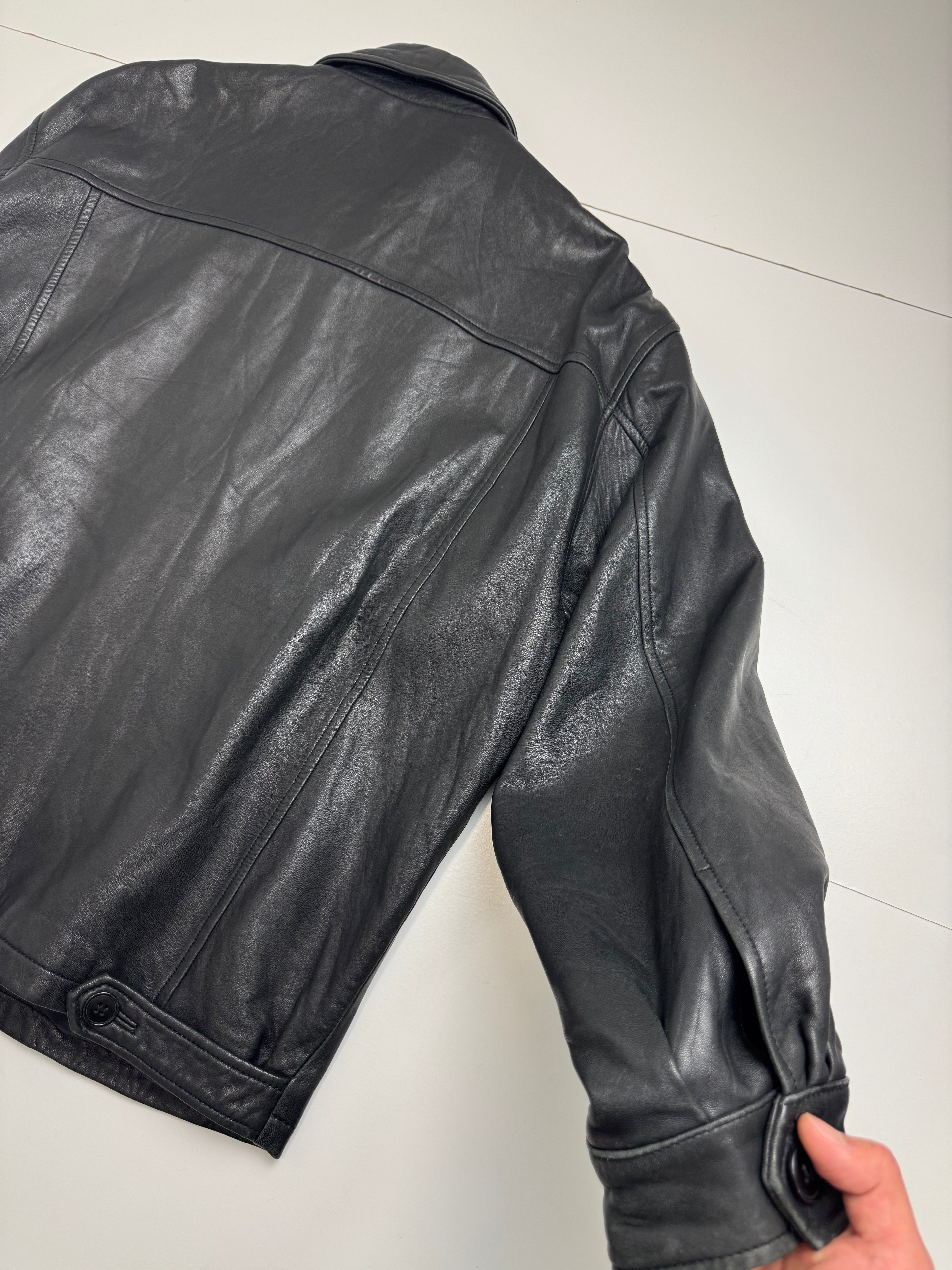Vintage Balenciaga Paris Leather Harrington Jacket Black