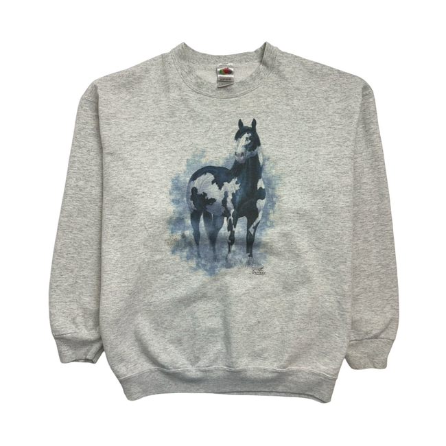 (L) Vintage Nature Horse Sweatshirt White